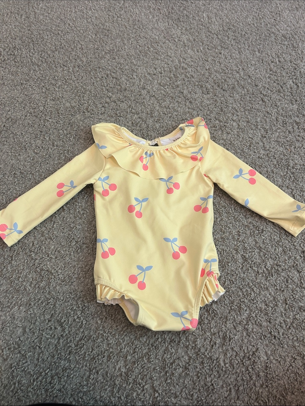 Kids Long Sleeve Yellow Cherry Print Swimsuit
